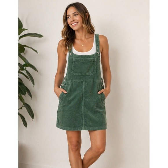 American Eagle Outfitters Dresses & Skirts - American Eagle Y2K Dress Womens Green Corduroy Overall Pinafore Mini Jumper M
